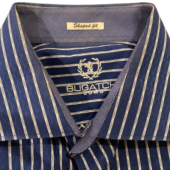 Bugatchi Men’s Long Sleeved Button Down Shirt Royal blue w/ Silver Gray Stripes - Picture 4 of 13
